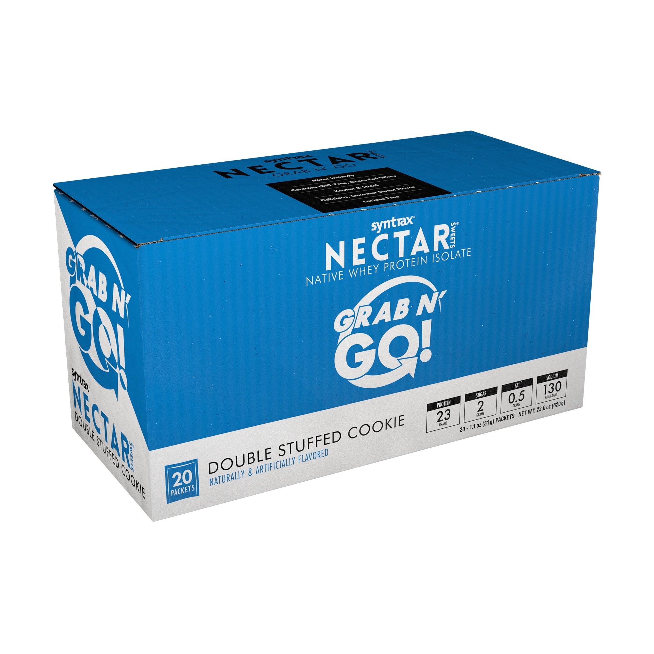 Syntrax Nectar Grab N' Go, 100% Whey Protein Isolate Protein Powder, Double Stuffed Cookie, 20 Packets (28g/packet), Real Cookie Pieces