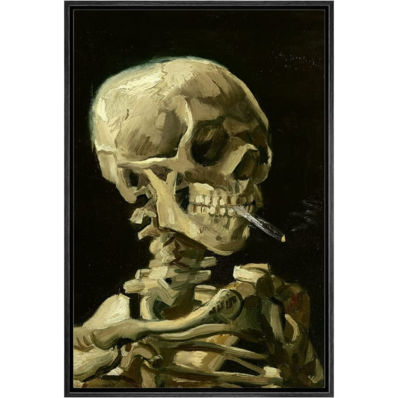 Aaheei Canvas Print Wall Art Head of a Skeleton with Burning Cigarette by Vincent Van Gogh Nature Wilderness Illustrations Relax/Calm for Living Room, Bedroom, Office