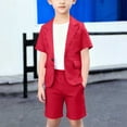 thumbnail image 2 of Loopsun Boys Girls Short Sleeve Lapel Solid Blazer and Shorts Elastic Waist Outfit Red, 5-6 Years, 2 of 5