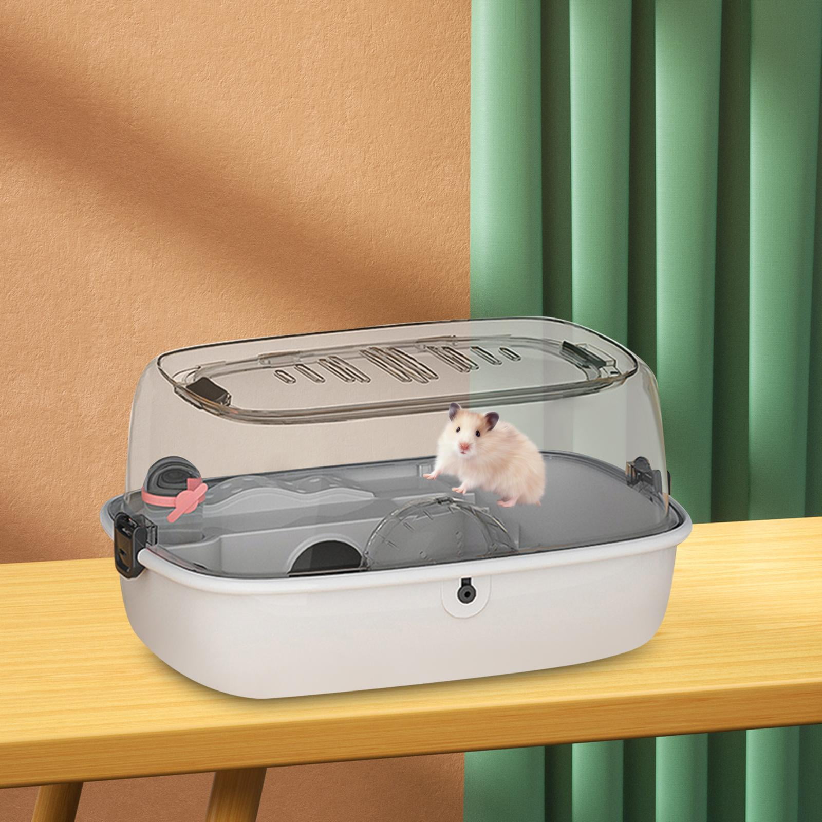 EHJRE Habitat Large Hamster Cage with Water Bottle, Portable Acrylic Cage Exercise Playing House for Rats Hedgehog Rabbit Sugar Glider Gray Luxury model