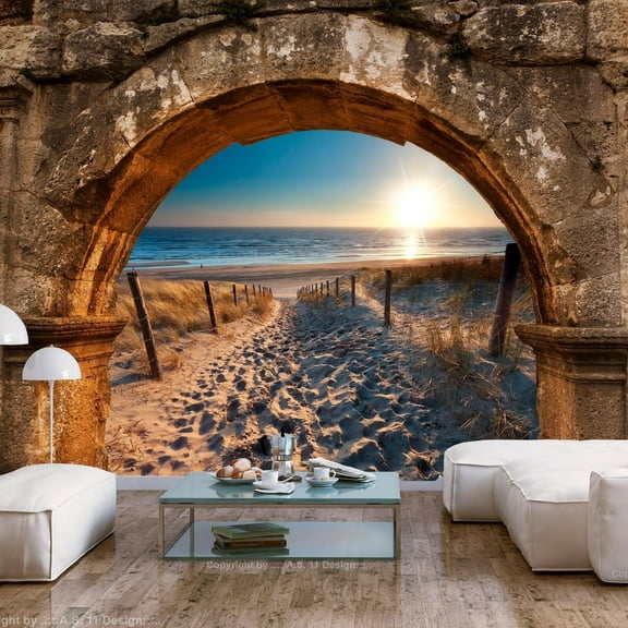 Tiptophomedecor Peel and Stick Beach Wallpaper Wall Mural - Arch And Beach - Removable Wall Decals