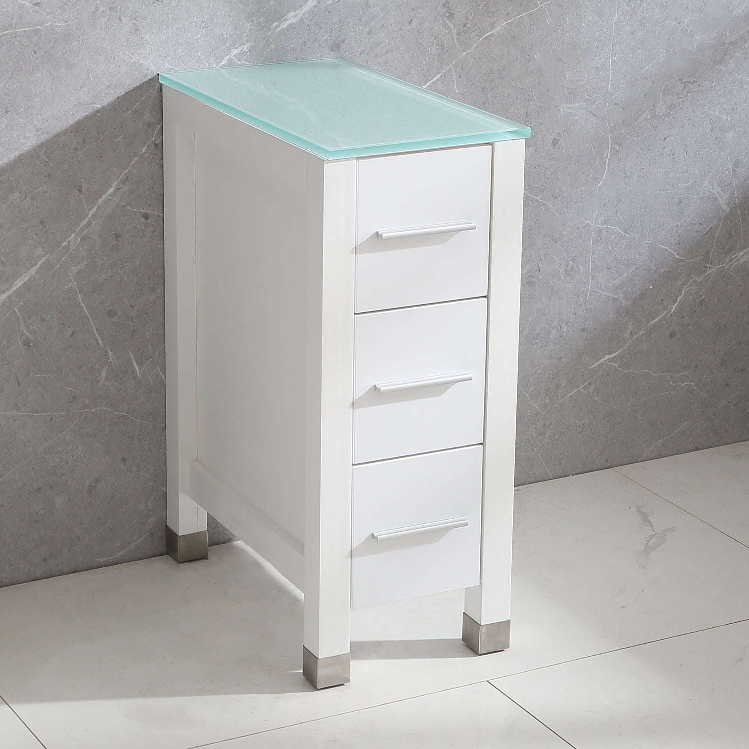12inch Height Bathroom White 3 Drawers End Table