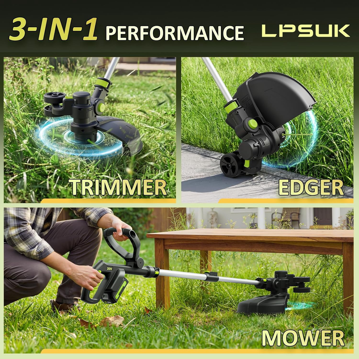 DSstyles Weed Wacker 20V Cordless String Trimmer, Two Powered with Fast Charger, 12'' Grass Cutter with Auto Line Feed,Garden,Green