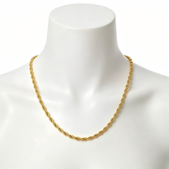 10k Real Gold Polished Necklace for Men, Real Solid Yellow Gold 3mm Rope Chain Necklace for Women, Lobster Claw- 18"