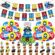 Kids Birthday Party Thomas And Friends Cute Cake Topper Cards Cartoon Train Balloons HAPPY BIRTHDAY Banner Flag
