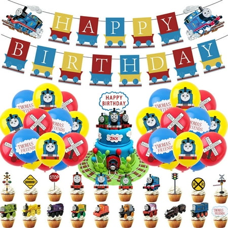 Kids Birthday Party Thomas And Friends Cute Cake Topper Cards Cartoon Train Balloons HAPPY BIRTHDAY Banner Flag