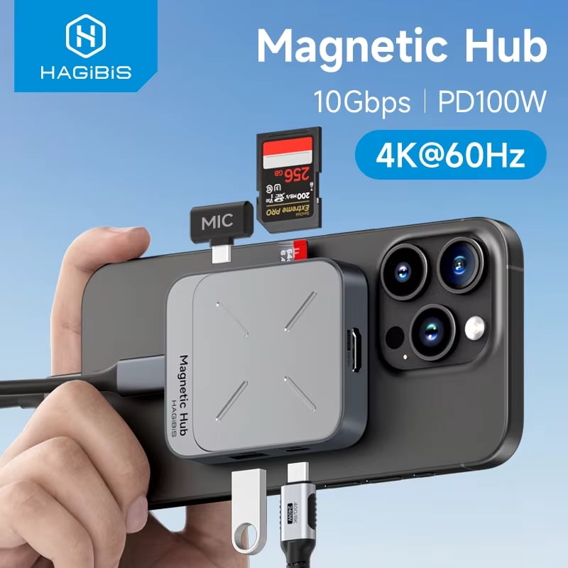 Hagibis 8-in-1 Magnetic USB C Hub - 7 Port Adapter Dock with 4K HDMI, 100W PD Charging, SD/TF Card Reader for MacBook Pro/Air, iPhone 15/16, iPad Pro, Thunderbolt 4 Laptops