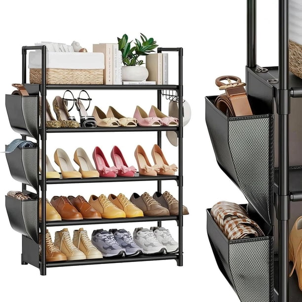 Organizador De Zapatero Apilable con Ganchos y Bolsillos, Organizador Multifuncional, Zapatera Resistente que Ahorra Espacio, Ideal para Casa, Oficina y Entrada