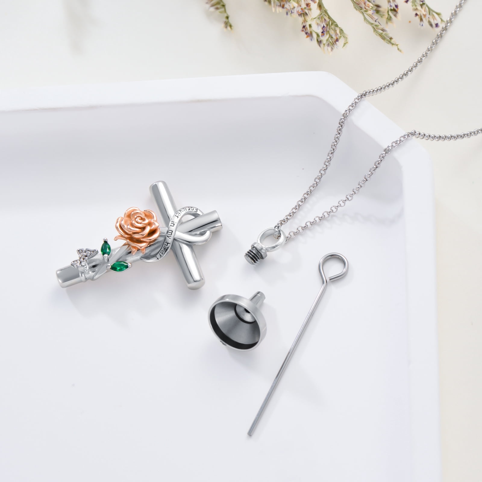 CACA LADY Cross Urn Necklace 925 Sterling Silver Cremation Jewelry with Funnel Filler Kit Ashes