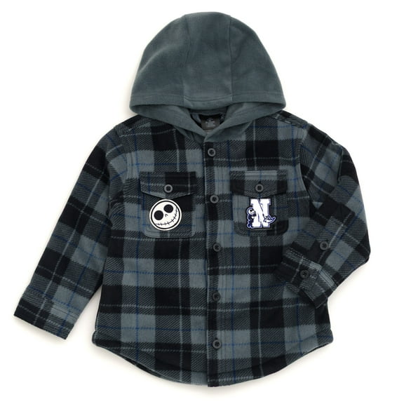 Disney Nightmare Before Christmas Jack Skellington Flannel Hooded Shacket with Fleece Lining Plaid Toddler to Big Kid