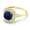 thumbnail image 4 of Gem Stone King 10K Yellow Gold Blue Sapphire and White Diamond Engagement Ring for Women (2.17 Cttw, Cushion 7MM, Available in Size 5,6,7,8,9), 4 of 7