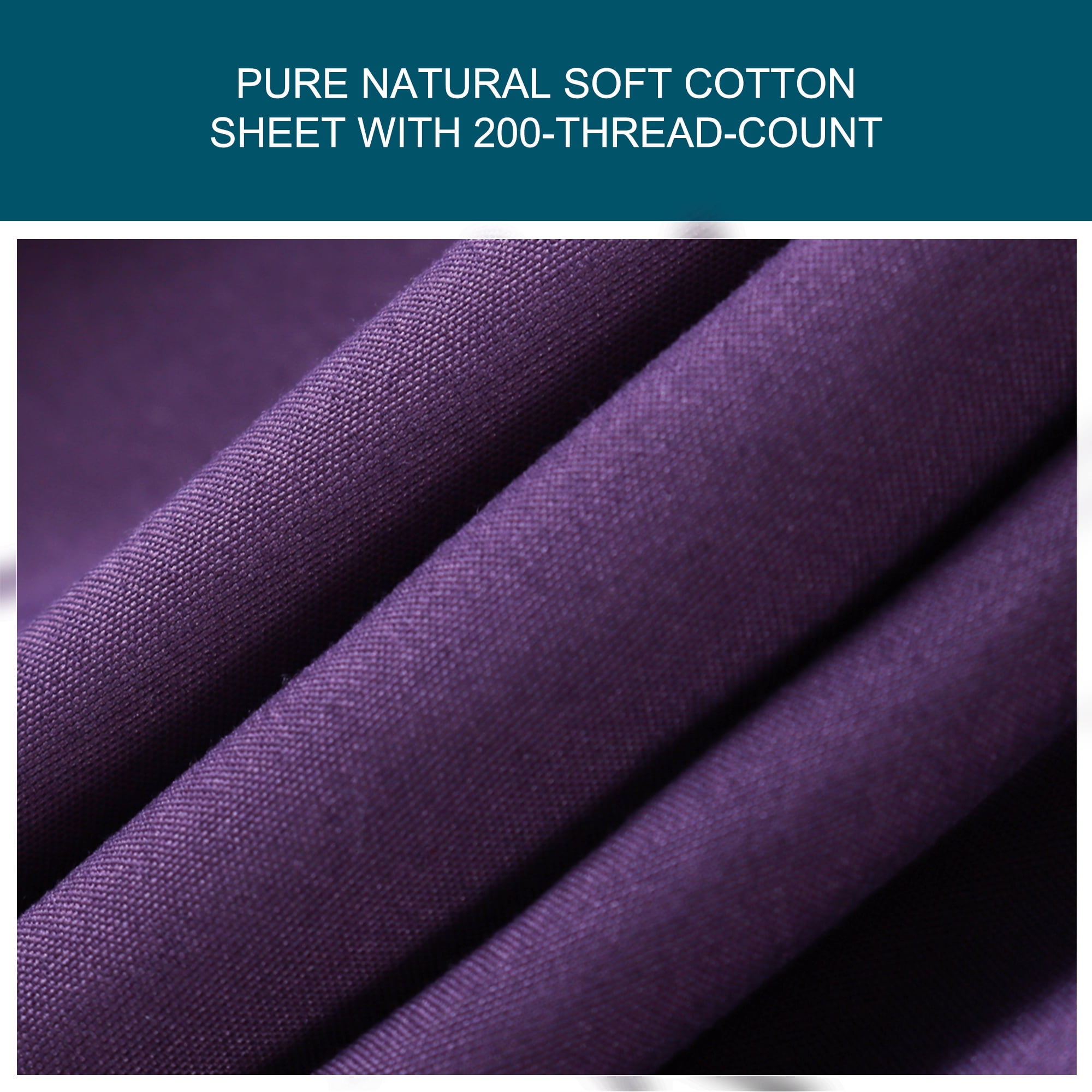 Unique Bargains 15" Deep Pocket Cotton Solid Fitted Sheet Dark Purple Queen