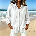 thumbnail image 2 of Puntoco Women's Hooded Button Down Shirt Jacket, Long Sleeve Pocket Loose Linen Look Sun Protection Beach Cover Up Cardigan Blouse White XL, 2 of 6