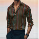 thumbnail image 1 of Camisa de hombre con solapa a tope, camisa informal a rayas para verano, camisa playera de manga larga con solapa a tope, blusa cómoda para uso diario en resorts, 1 of 6