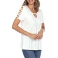 thumbnail image 2 of White Mark Women's Keyhole Neck Short Crisscross Sleeve Top, 2 of 5