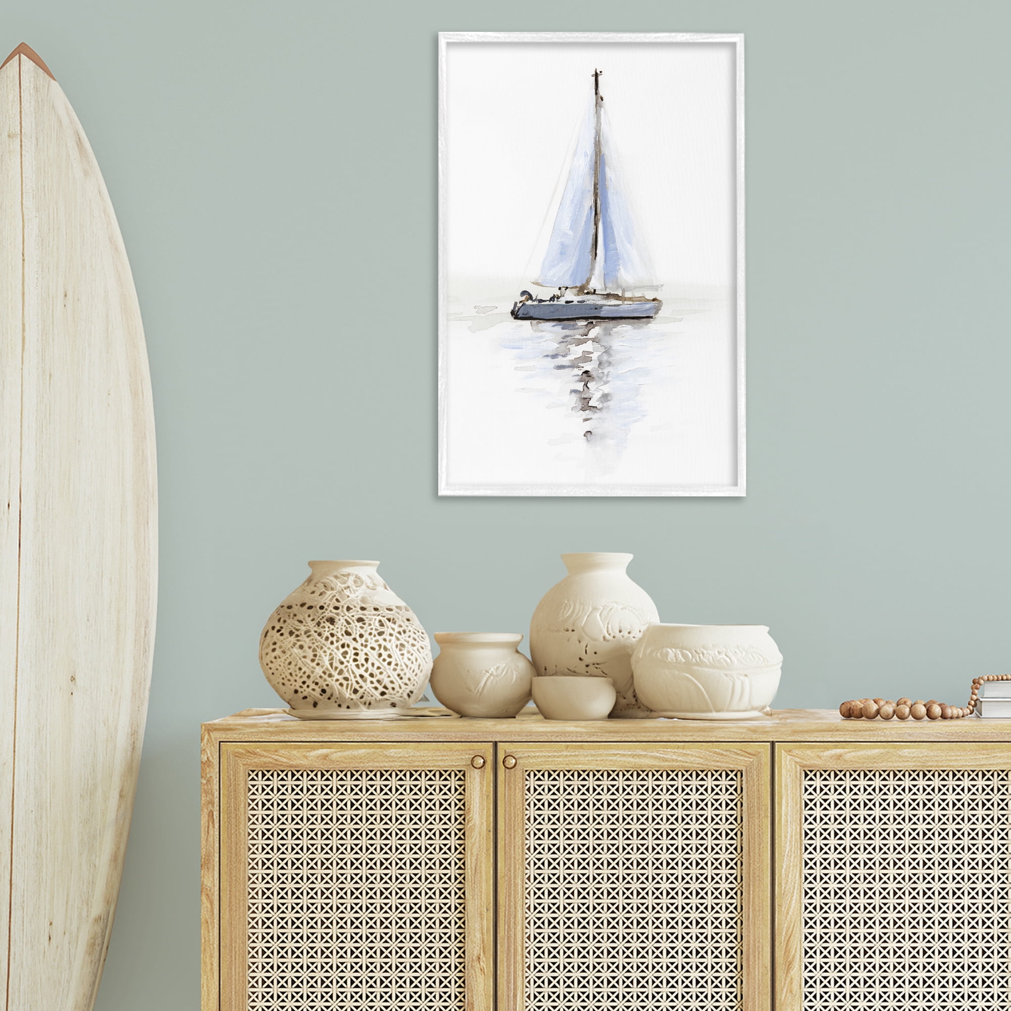 Stupell Industries Reflective Beach Sails Transportation Painting White Framed Art Print Wall Art, 20 x 30