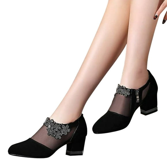 LSLJS Fish Mouth Women's Thick Heel High Heel Lace Mesh High Four Seasons Shoes, High Heels Shoes