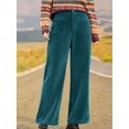 thumbnail image 5 of Women'S Corduroy Wide Leg Pants with Patch Pockets Casual Slim Fit Elastic Waist Trousers Green M, 5 of 8