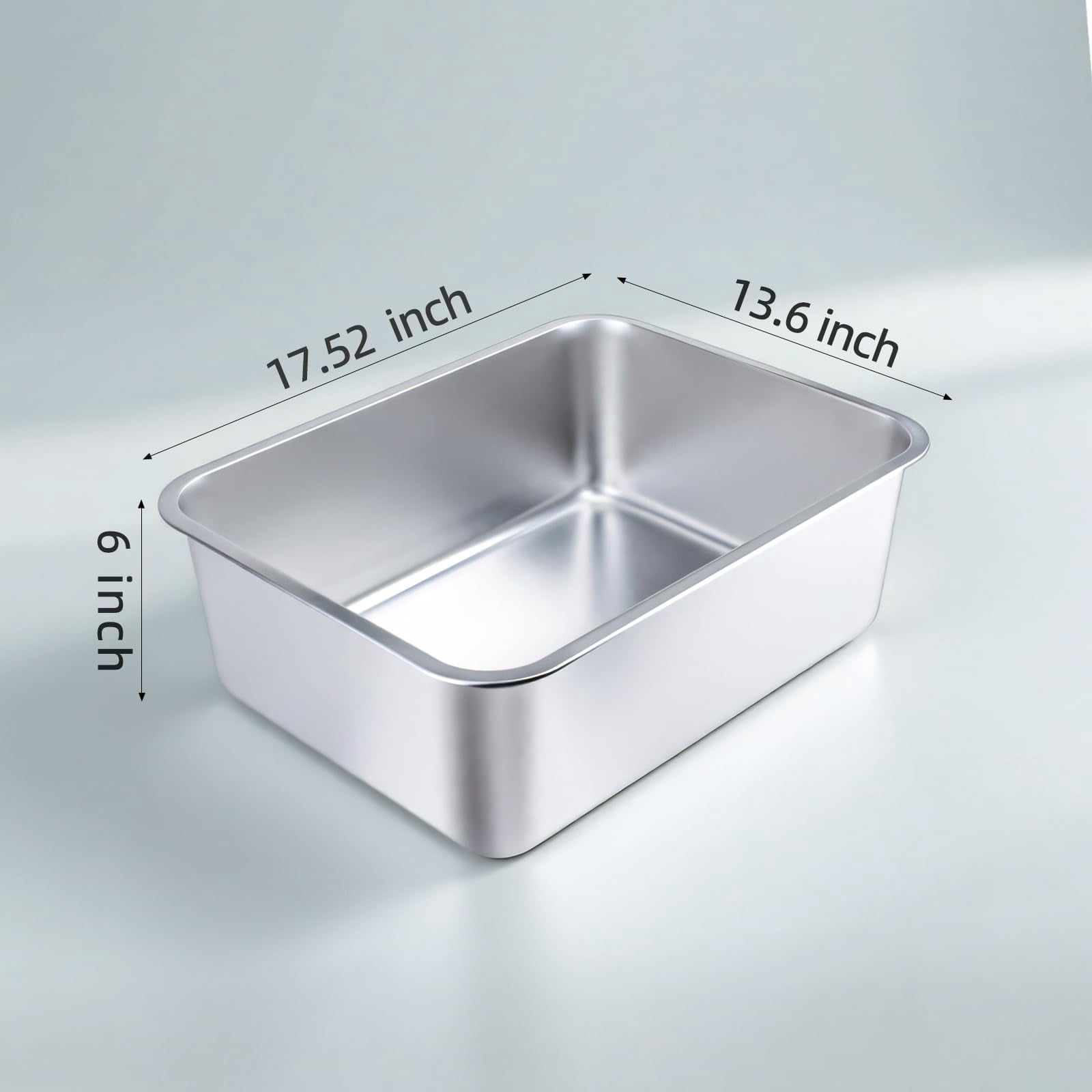 Stainless Steel Cat Litter Box - Large Metal High-sided Pan For Cats  Pets Non-stick Odor-free Easy To Clean Splash-proof Durable (17.7" L X 13.8" W 6" H)