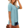 thumbnail image 4 of Womens Fake Two-Piece Shirts Cute Summer Lightweight Tunic Flowy Tops Short Sleeve Pleated Blouse Dressy Casual, 4 of 7