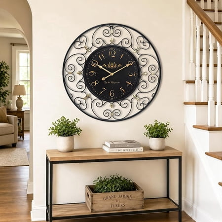 MODE HOME 30 Inch Vintage Iron Wall Clock, Silent Battery Operated French Farmhouse Decor for Living Room, Kitchen and Bedroom