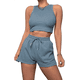 thumbnail image 3 of Conjuntos de Verano para Mujer, Conjunto Informal de 2 Piezas con Top Corto y Pantalones Cortos de Punto Gofre, Ropa de Dormir, Azul , XL, 3 of 9