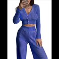 thumbnail image 3 of Traje Informal de Dos Piezas para Mujer, de Punto Liso, con Aberturas, Larga, Botones y Pantalones de Cintura Alta. Azul L, 3 of 10
