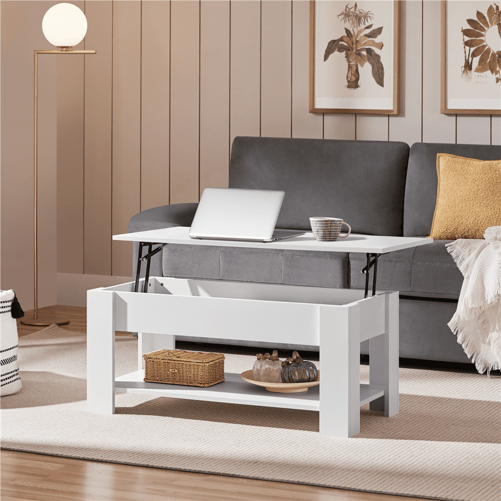 Renwick Modern Lift up Top Coffee Table with Storage Shelf, White
