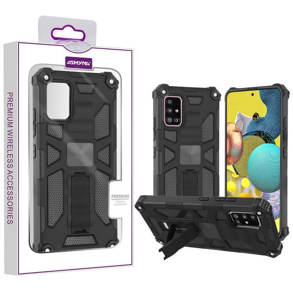 Asmyna Sturdy Hybrid Protector Cover With Stand For Samsung Galaxy A51 5g - Black Black
