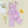 thumbnail image 3 of Infant Baby Toddler Girls Clothes Solid Color Sleeveless Camisole Linen Pants Set Baby Summer Outfits, 3 of 7