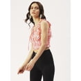 thumbnail image 4 of DressBerry Women’s Printed Poly Crepe Crop Top Round Neck with Adjustable Drawstrings Short Flutter Sleeves Smocked Hem Regular Wear Light Weighted Casual Summer Blouse, 4 of 7