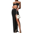 thumbnail image 2 of VISgogo Conjunto de 2 piezas de verano para mujer, blusas cortas con tiras y cuello cruzado de color sólido + conjunto de falda a media pierna con abertura en el muslo, S/M/L VISgogo  moda, 2 of 7