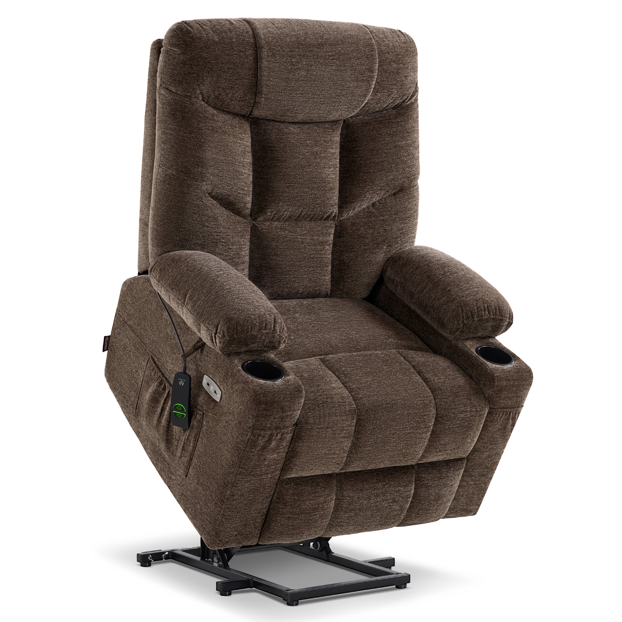 MCombo Large Power Lift Recliner Chair with Extended Footrest for 5'7"-6'2" Elderly People, Fabric, Brown