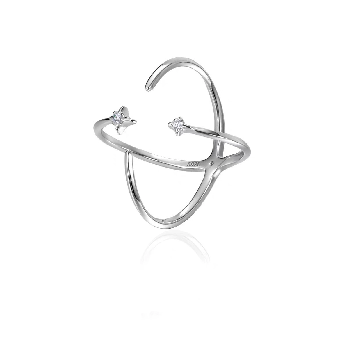 2pcs Y2k Silver Star Rings Set for Women Men,Rhinestone Stacking