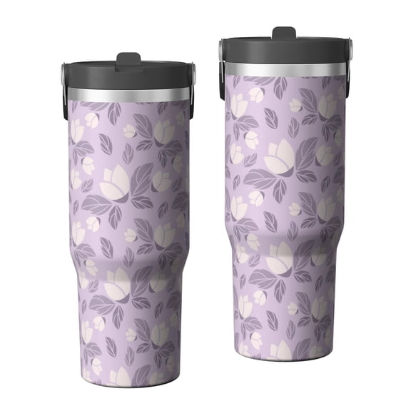 Floral 30oz Handheld Travel Tumbler with Handle – Double Wall Stainless Steel Insulated Cup, Flip Straw Lid, Leak-Proof & BPA-Free, Durable Hot & Cold Drink Mug,Thanksgiving, Xmas, Spring ,Flower