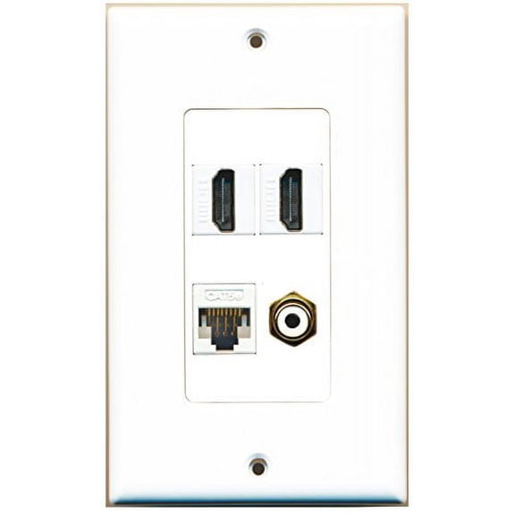 RiteAV - 2 Port HDMI 1 Port RCA White 1 Port Cat5e Ethernet White Wall Plate Decorative