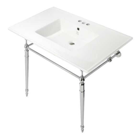 Kingston Brass 37 in. Edwardian Three Hole Console Sink with Brass Legs, White & Polished Chrome