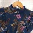 thumbnail image 4 of Girls Vintage Dress Floral Ruffle Pleated Dresses Flutter Crew Neck Tunic Dress Summer Casual Retro Clothing, Dark Blue, 9 Years, 4 of 7