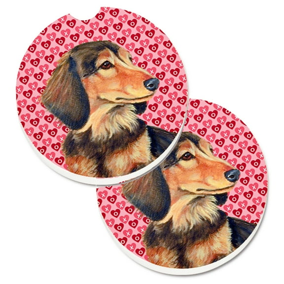 Carolines Treasures LH9166CARC Dachshund Hearts Love and Valentines Day Portrait Set of 2 Cup Holder Car Coasters Large