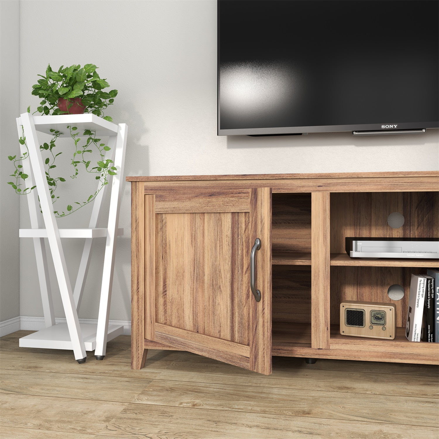 Kadyn Modern Farmhouse TV Stand, Particle Board TV Console with Two Doors, Media Console Entertainment Center for TVs up to 60", Light Brown