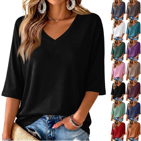 BasysinTshirts for Women Short Half Sleeve V Neck Tops Summer Basic Tee Shirts Pullover Tops Casual Fashion Basic Shirts
