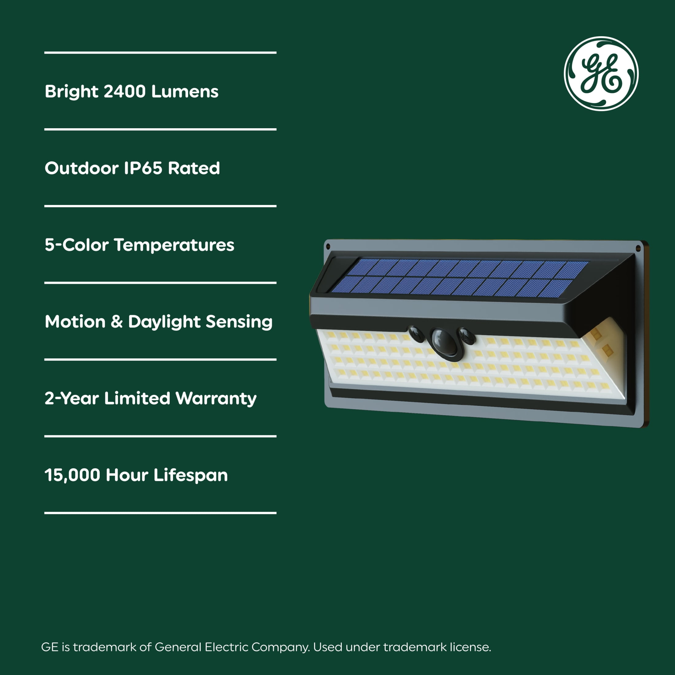 GE Outdoor Security LED Wall Light with Motion & Dusk to Dawn Sensor, Solar Light, 2400 Lumens