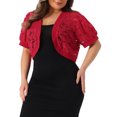thumbnail image 4 of Agnes Orinda Women's Plus Size Cropped Cardigans Open Front Short Sleeve Floral Lace Sheer Bolero Shrugs 2X Red, 4 of 6