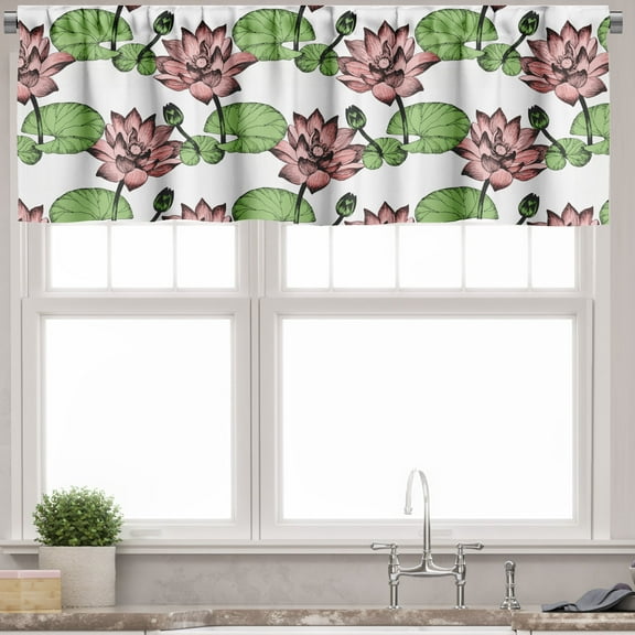 Ambesonne Lotus Valance Pack of 2, Aquatic Flowers Art, 54"X18", White Rose and Green