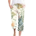 thumbnail image 2 of QATAINLAV Linen Capris for Women with Pockets Summer Casual Drawstring Beach Pants Trendy Leaf Print Straight Leg Capri Pants Outdoor Loose Cropped Trousers Sales of The Day Lightning Green M, 2 of 5