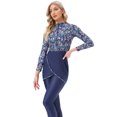 thumbnail image 2 of IBTOM CASTLE Womens Muslim Islamic Long Sleeve Burkini Swimsuits Swimwear Modest Hijab Top+Pants Rashguard Full Cover Floral Bathing Suit 3XL Navy Blue + Pink Floral, 2 of 7