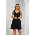 thumbnail image 4 of Spring And Summer Solid Color Sleeveless Button Pocket Round Neck Slit Waist Dress, 4 of 8