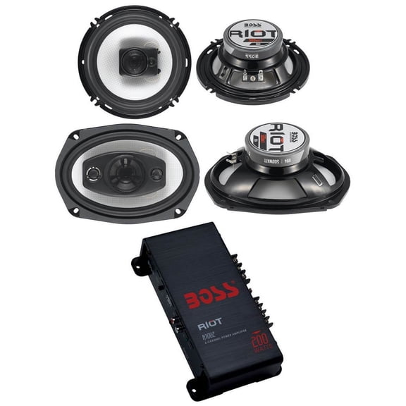 Boss R94 6x9" 500W 4 Way Car & 2) 6.5" 300W 3 Way Speakers & 200W 2-Ch Amp
