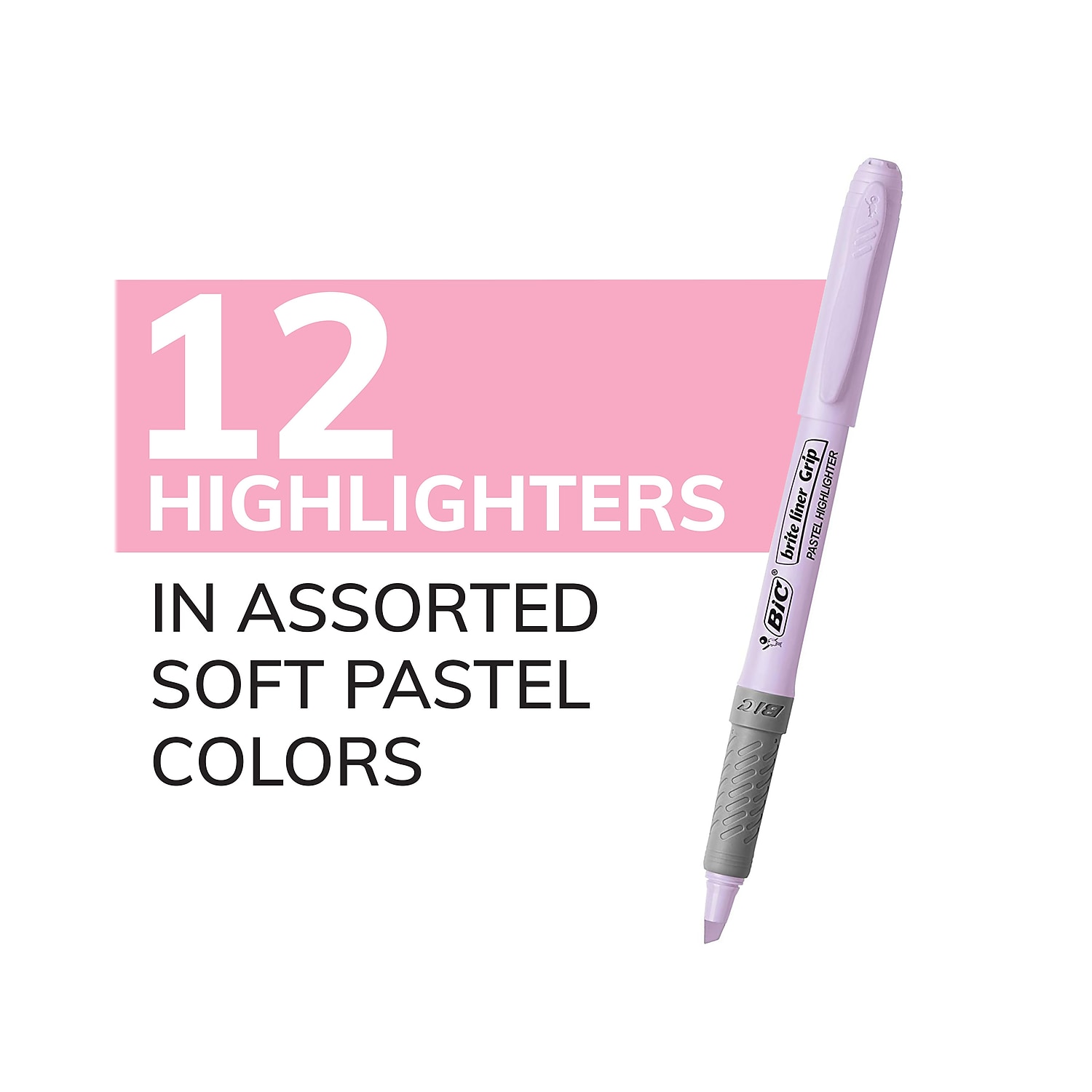 BIC Brite Liner Grip Pastel Highlighter, Chisel Tip, Assorted Colors, Pack of 12 - image 5 of 5