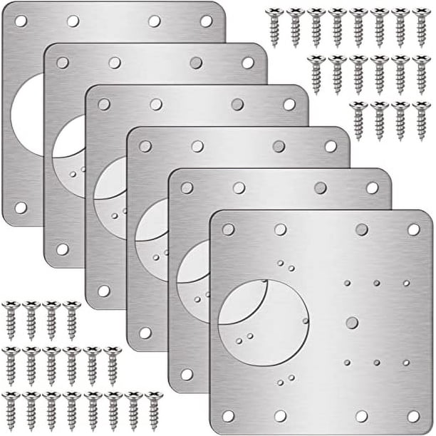 JM Kit de placa de reparación de bisagras de 6 piezas con orificios y 36 tornillos, placa de reparación de bisagras de gabinete de acero inoxidable, soporte de fijación plano, utilizado para puertas de gabinetes, puertas de estanterías, puertas de gabinetes y muebles de madera JM